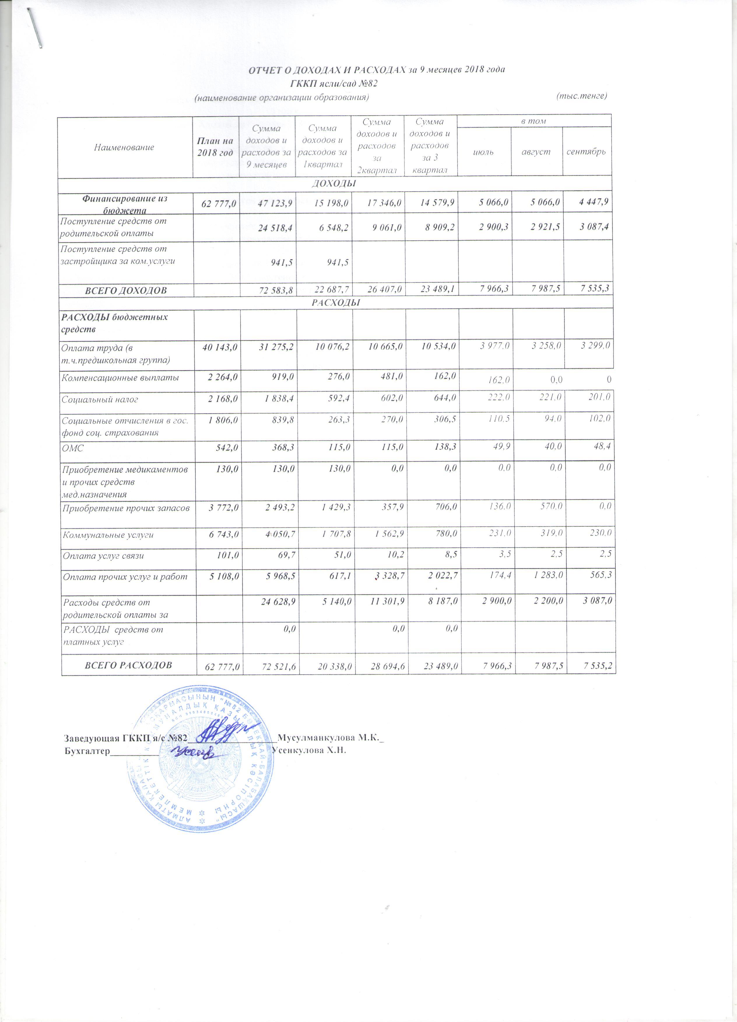 Отчет за 9 месяцев  2018 г.