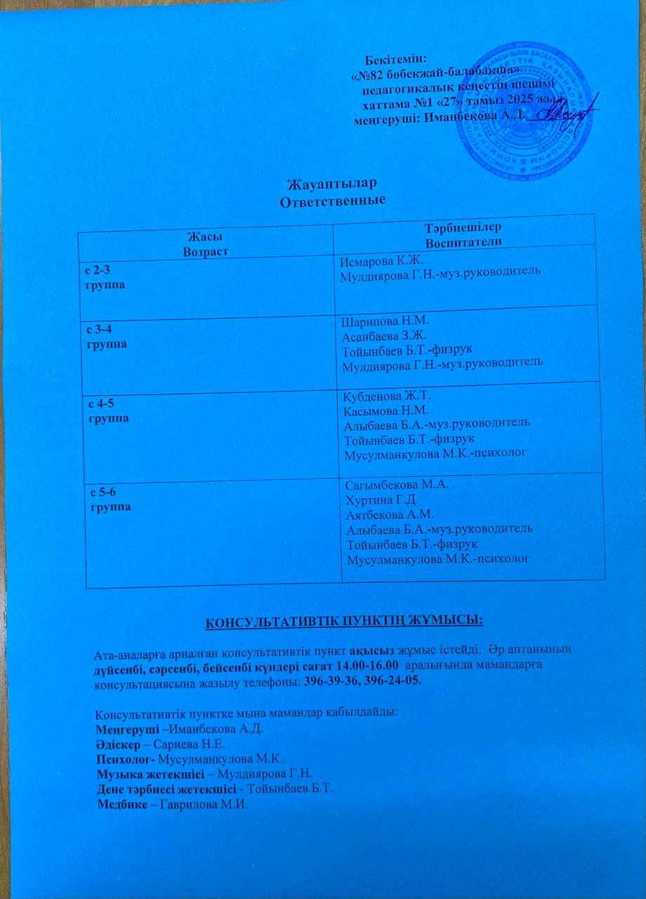 Консультативтік пункттің жұмысы.
